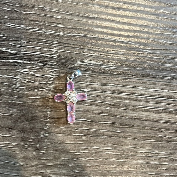 Pink sapphire cross with five diamonds in the middle - Picture 6 of 14